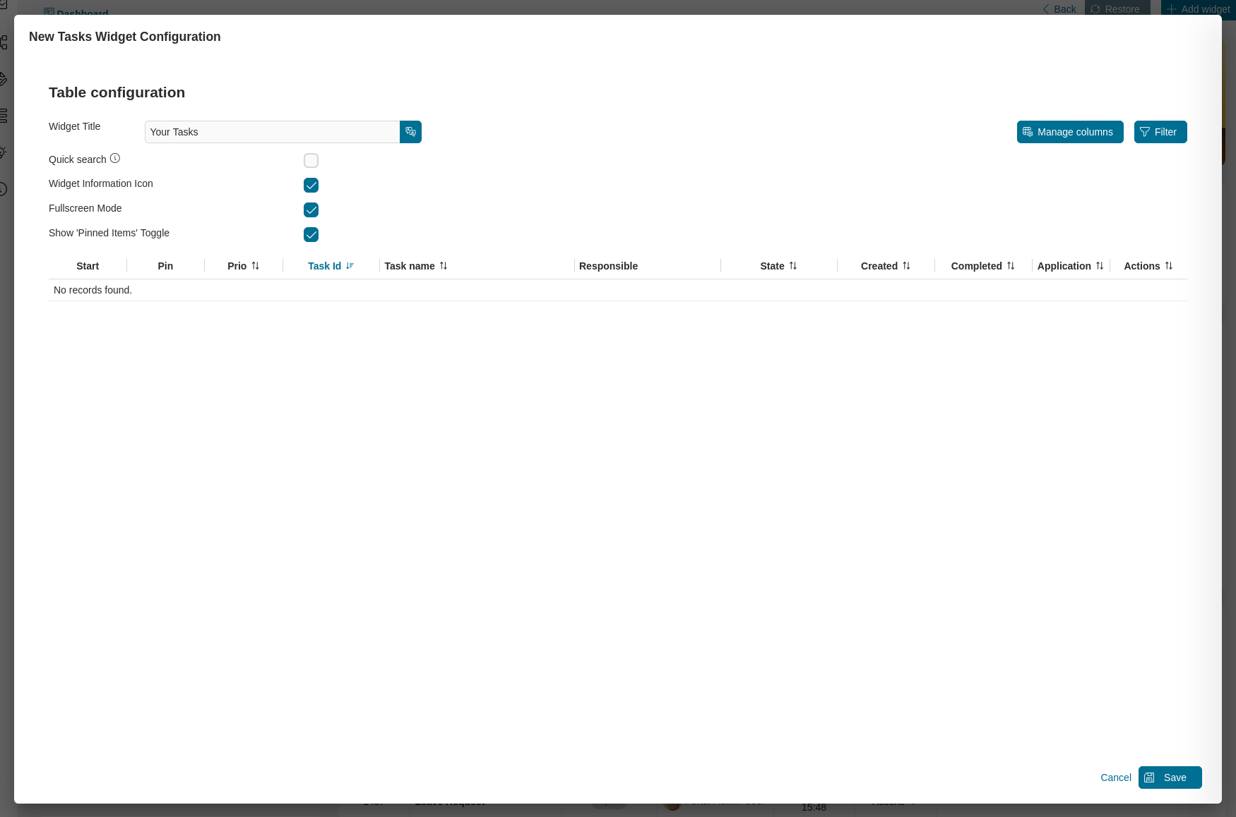 Dashboard task widget's configuration dialog