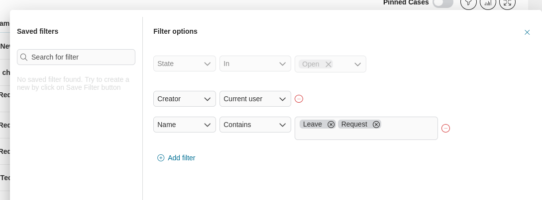 Dashboard widget's filters panel