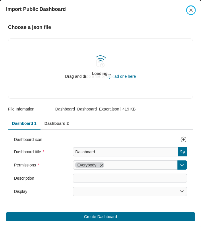 Import public dashboard dialog