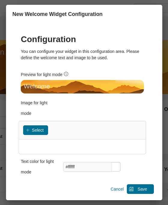 Dashboard welcome widget's configuration dialog