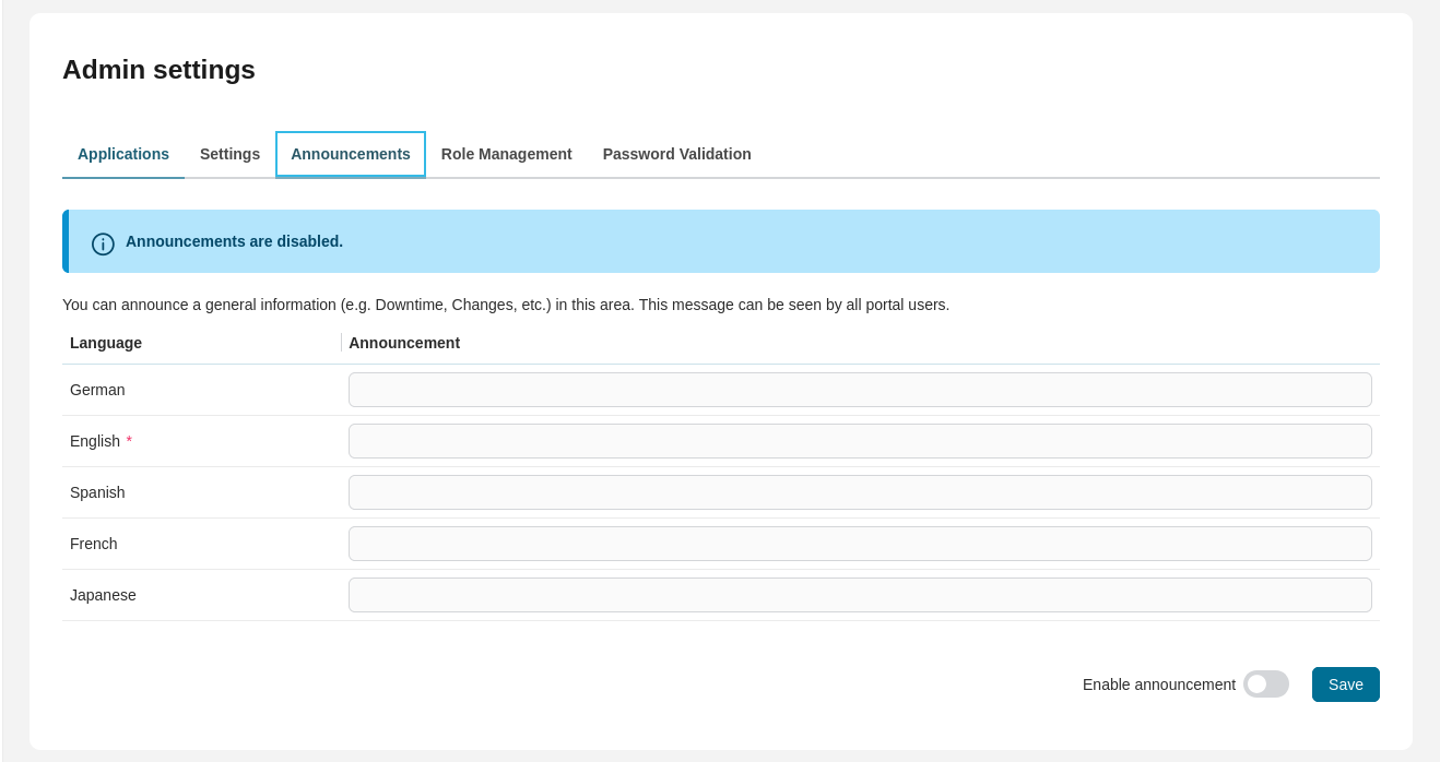 Admin setting: Announcement