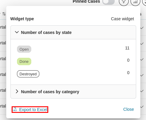 Dashboard case widget: export to Excel feature