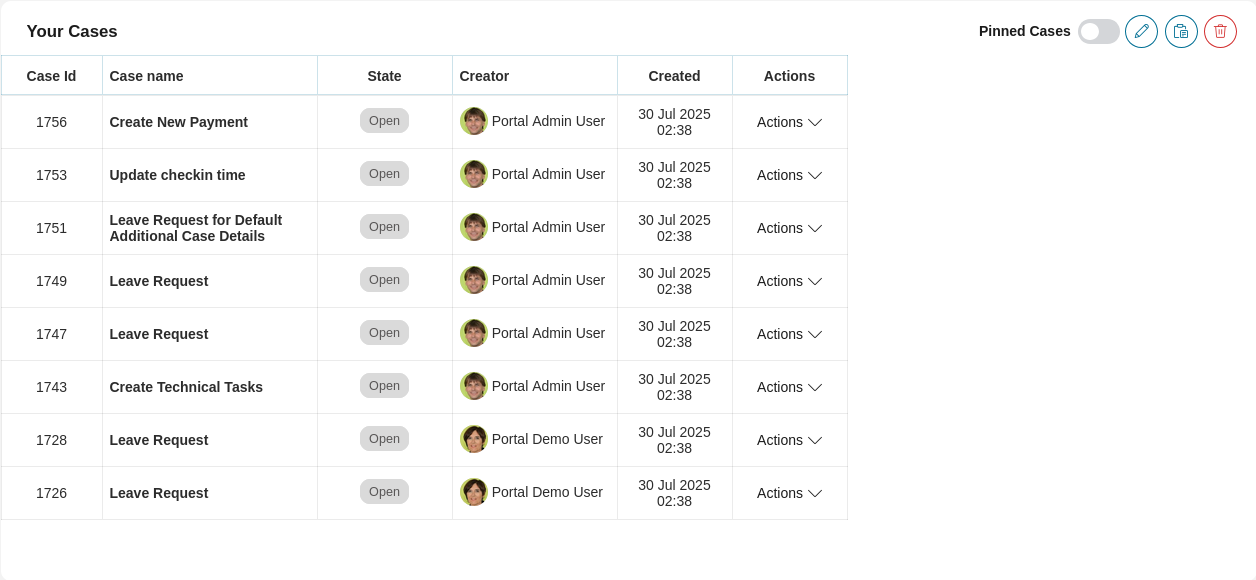 Dashboard case widget in the Edit mode