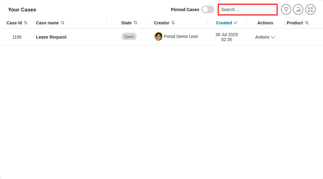 Dashboard case widget's quick search