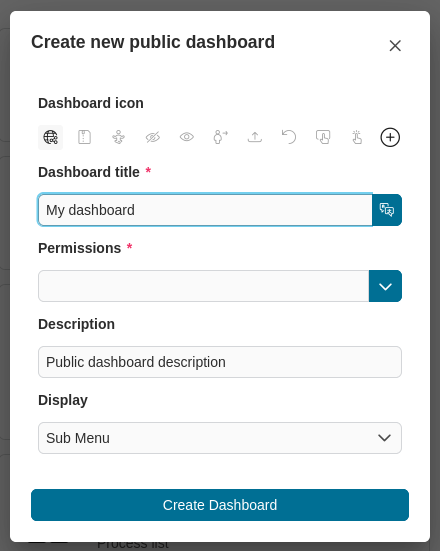 Create public dashboard dialog