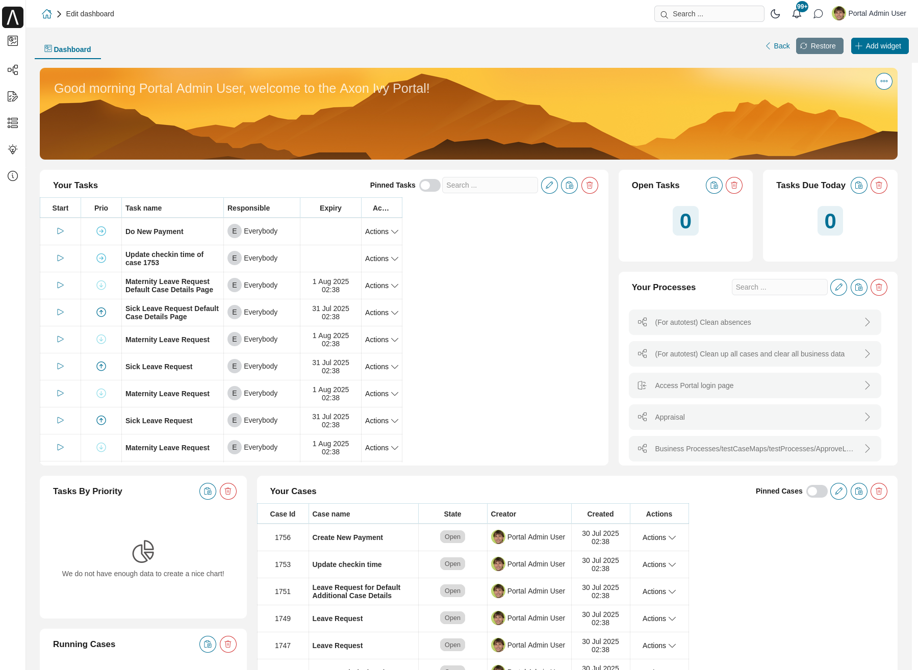 Dashboard configuration screen