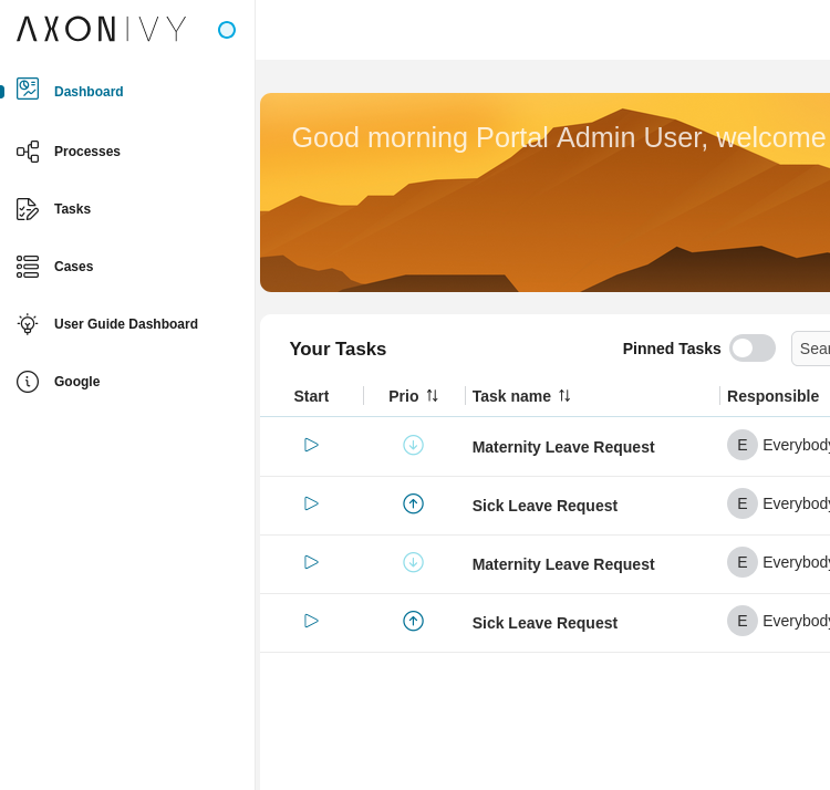 Portal expanded Left menu