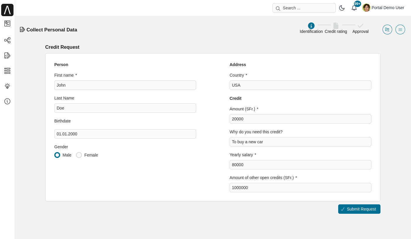 Portal examples: Lending case map - collect personal data