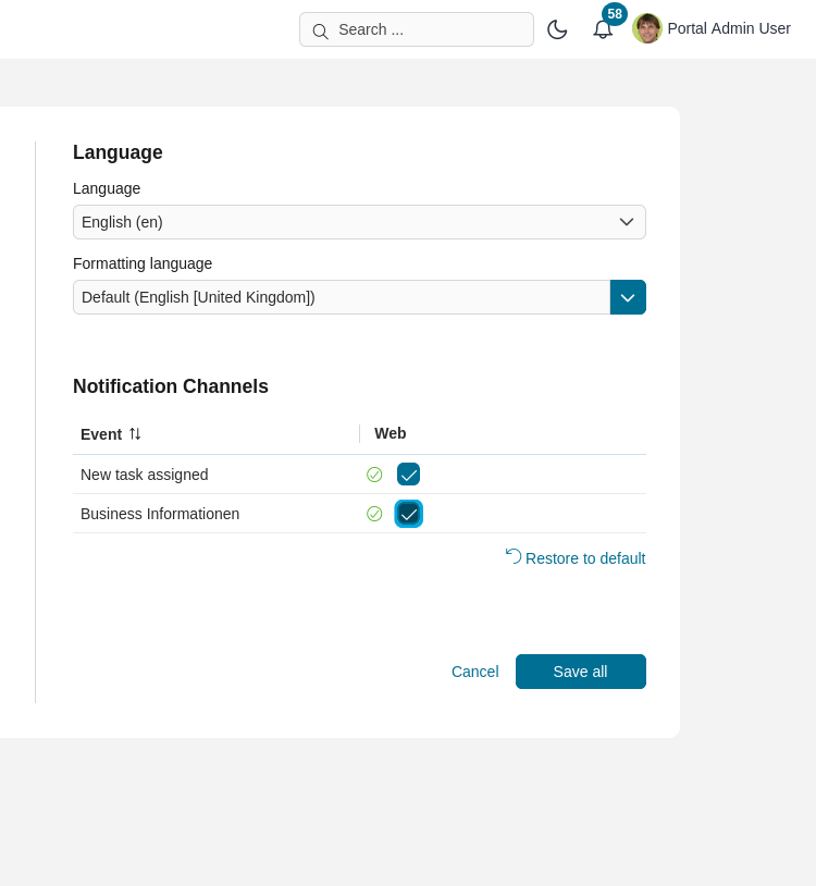 Notification channels settings