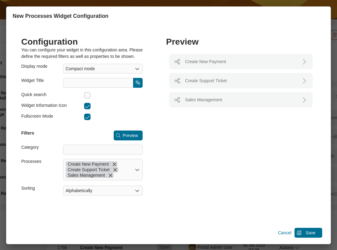 Dashboard process widget's compact mode