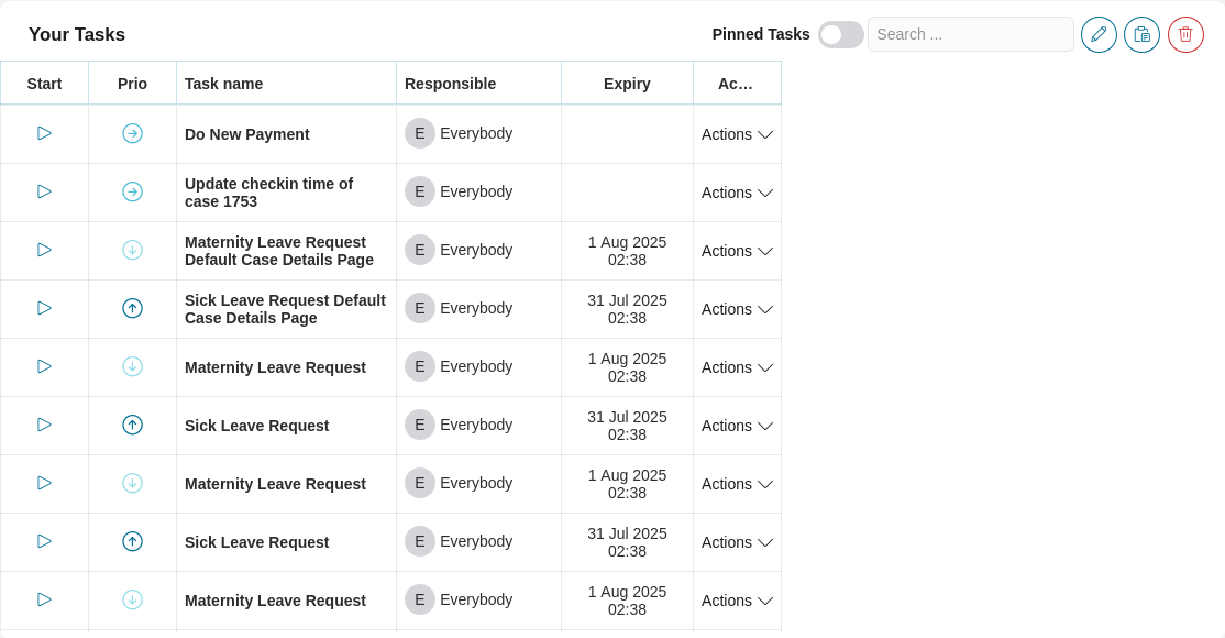 Dashboard task widget in the Edit mode