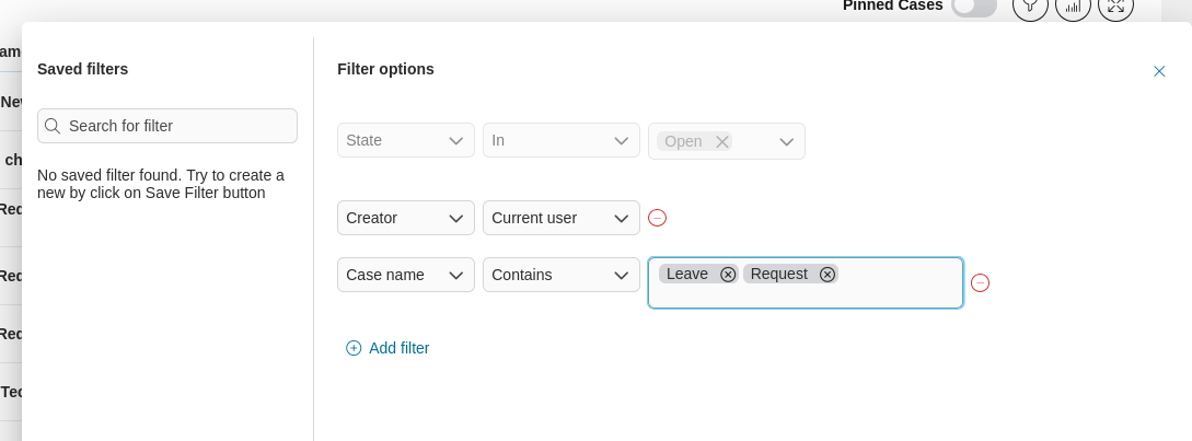 Dashboard widget's filters panel