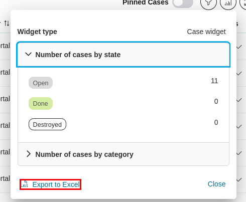 Dashboard case widget: export to Excel feature