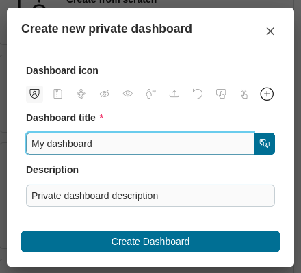 Create private dashboard dialog