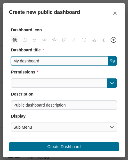 Create public dashboard dialog