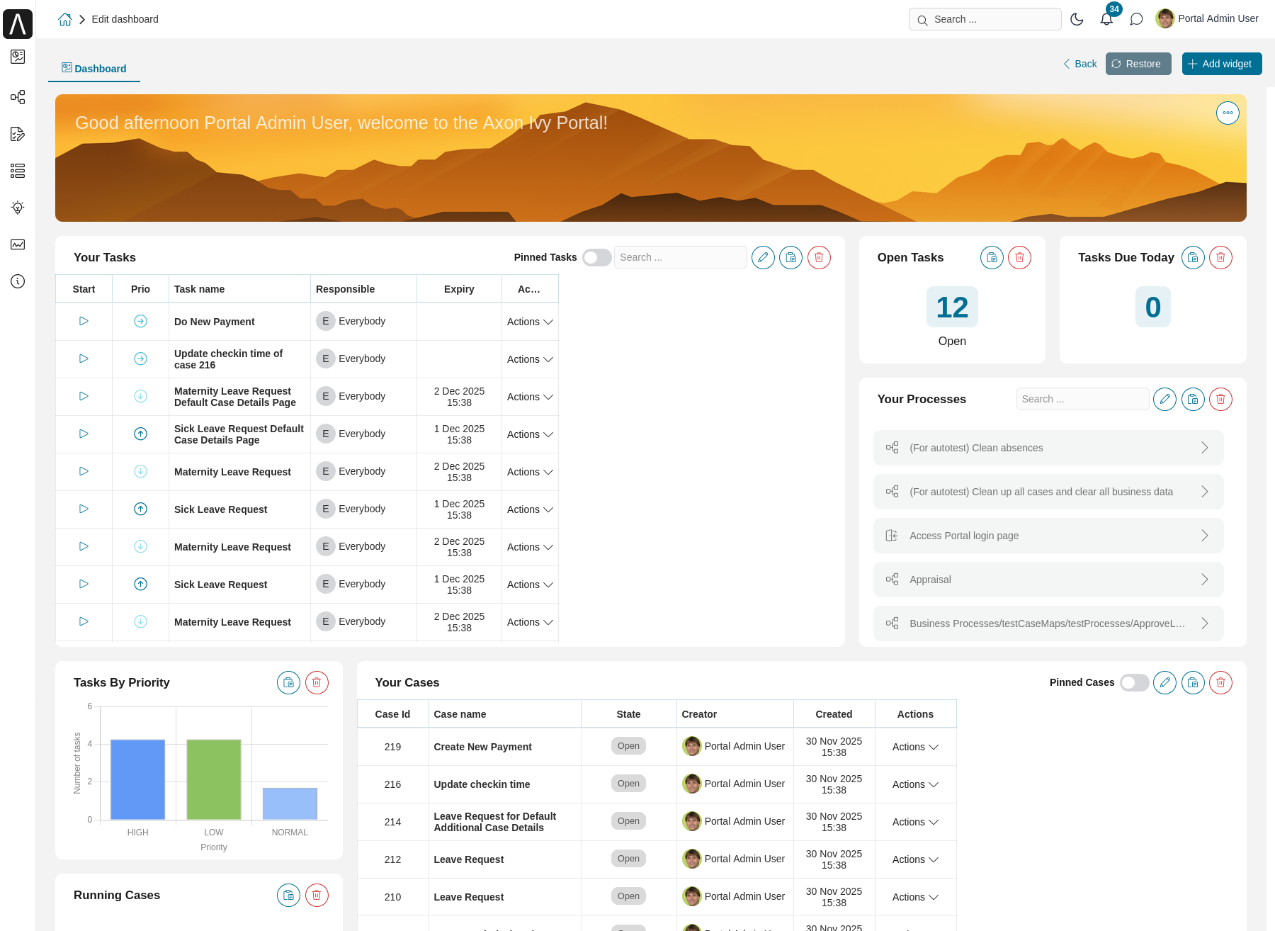 Dashboard configuration screen