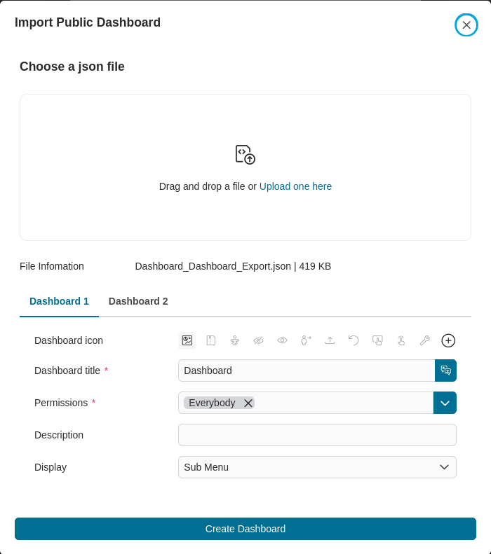 Import public dashboard dialog