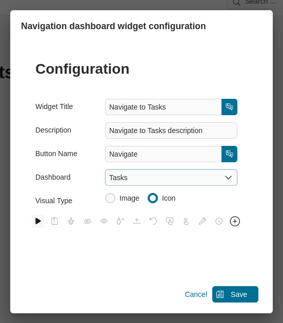 Navigation dashboard widget configuration
