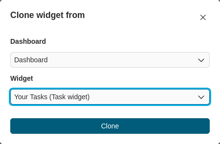 "Clone widget from" dialog.