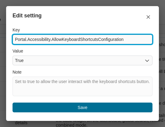 Admin setting: Edit global setting dialog