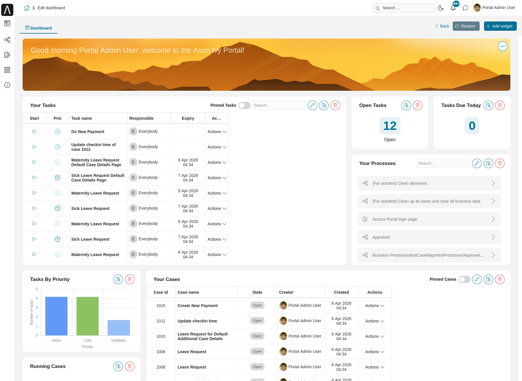 Dashboard configuration screen