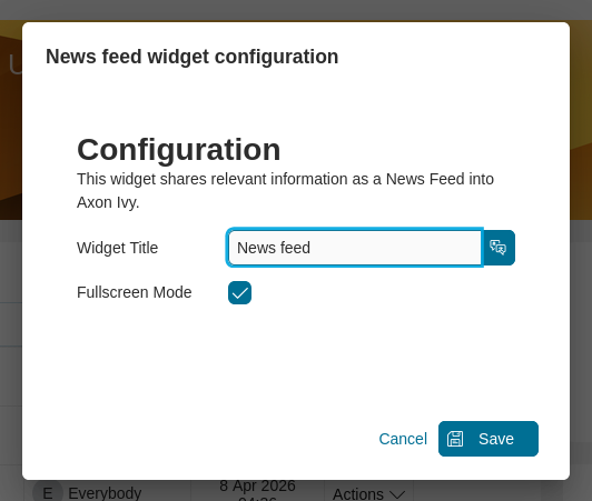 Dashboard news feed widget's configuration dialog