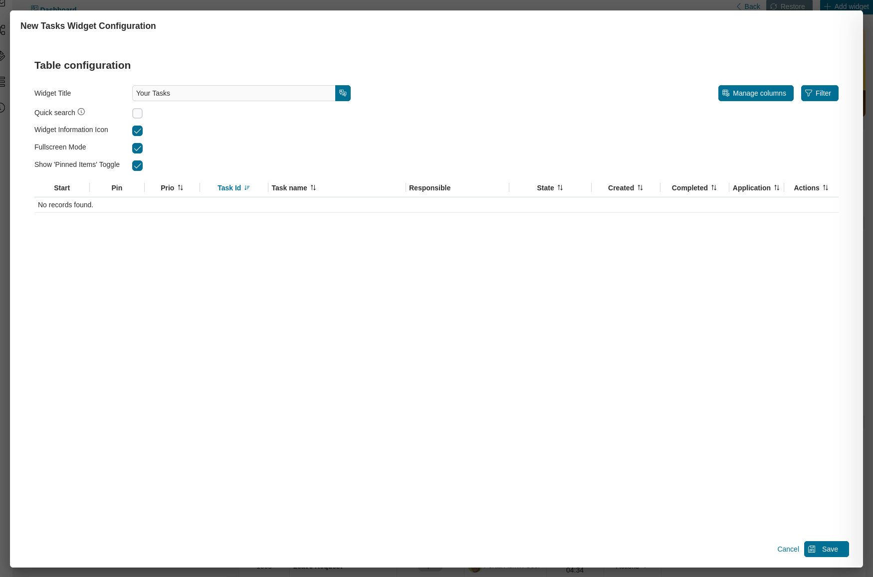 Dashboard task widget's configuration dialog