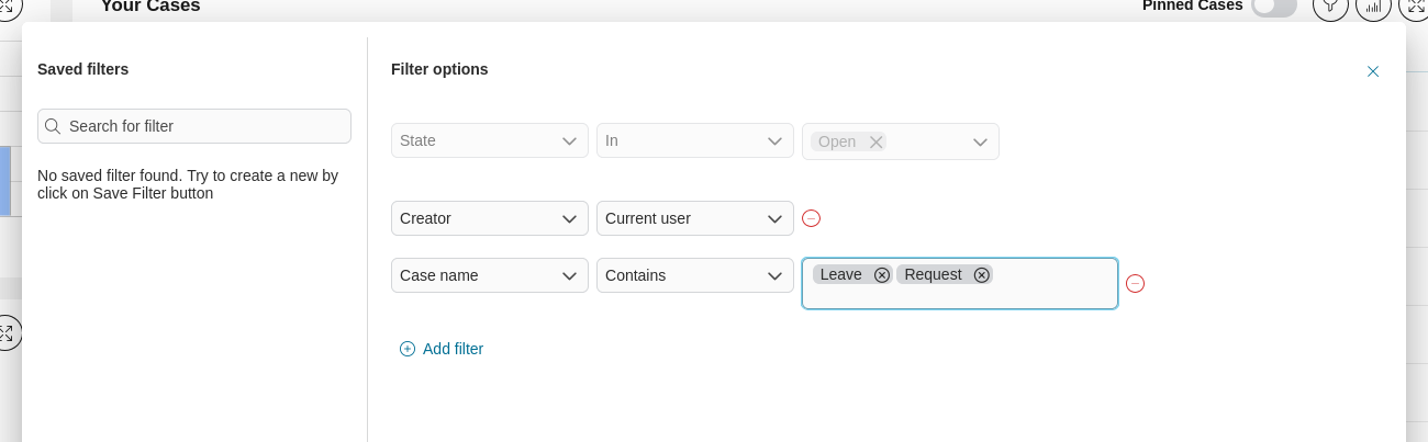 Dashboard widget's filters panel