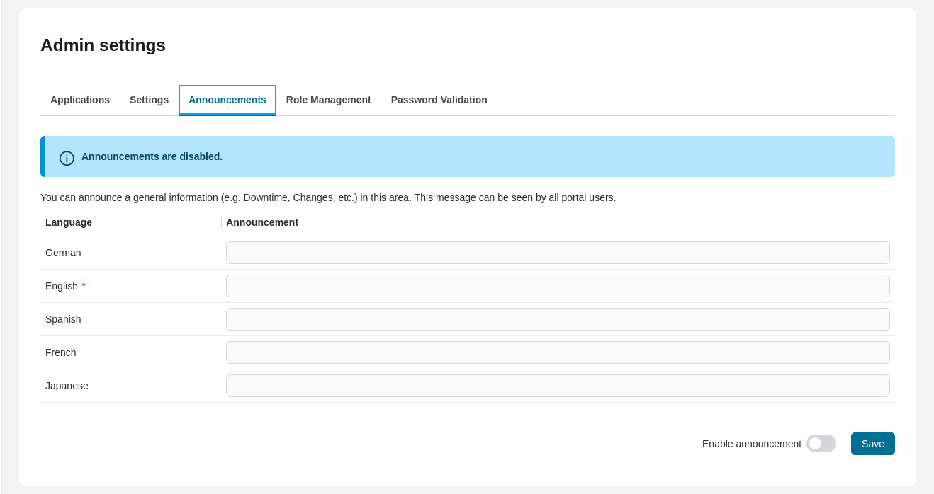 Admin setting: Announcement