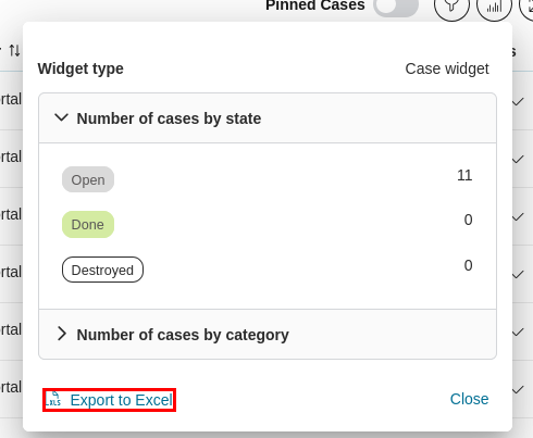 Dashboard case widget: export to Excel feature