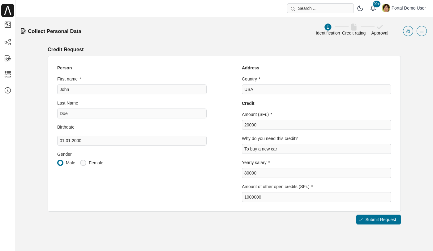 Portal examples: Lending case map - collect personal data