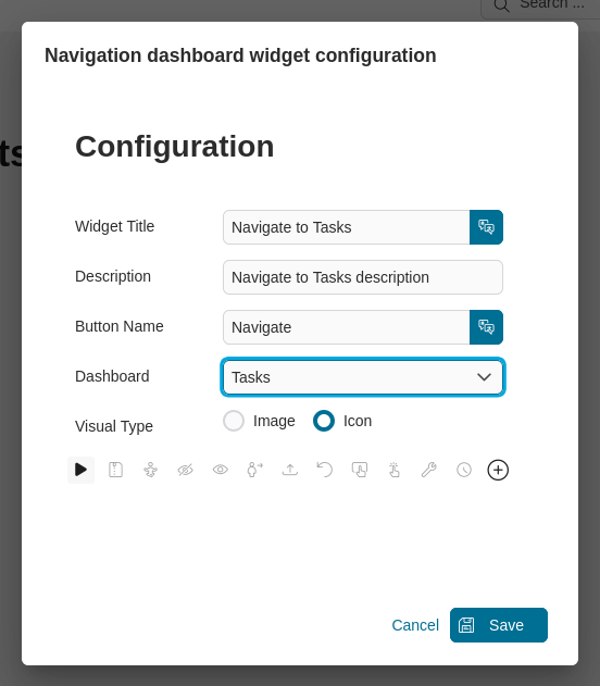 Navigation dashboard widget configuration