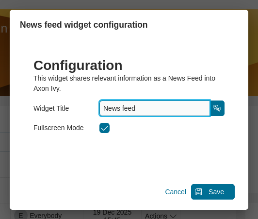 Dashboard news feed widget's configuration dialog