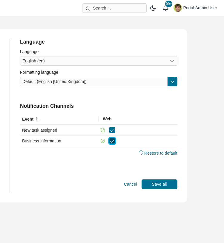 Notification channels settings