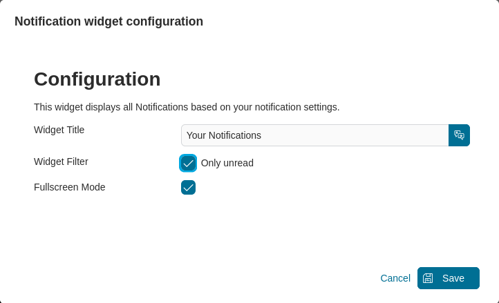 Dashboard notification widget's configuration dialog