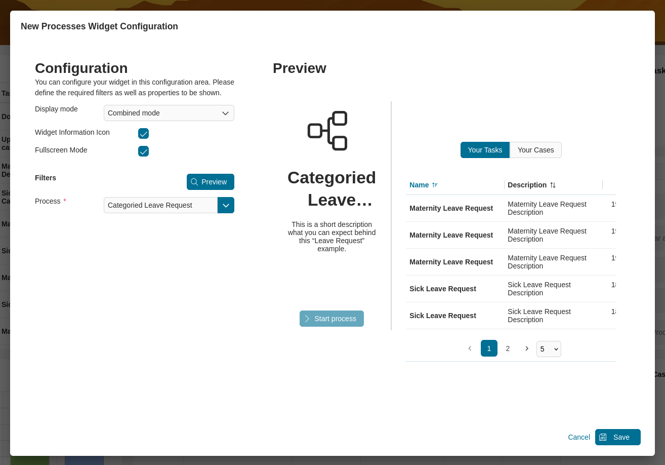 Dashboard process widget's combined mode