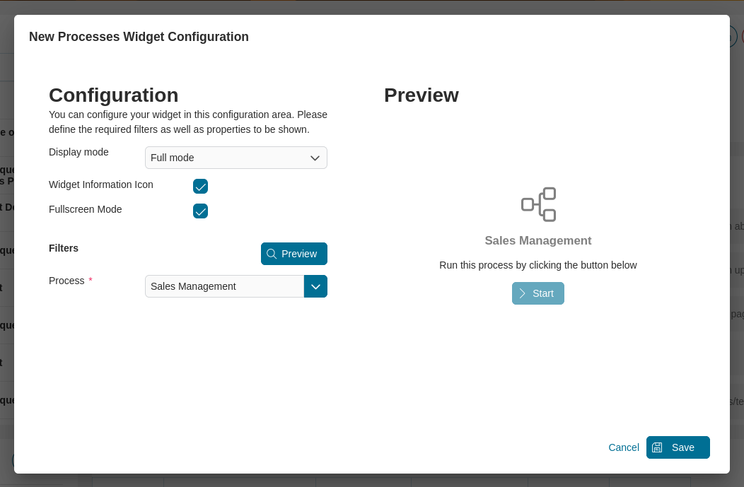 Dashboard process widget's full mode