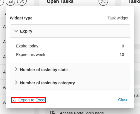 Dashboard task widget: export to Excel feature