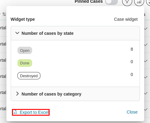 Dashboard case widget: export to Excel feature