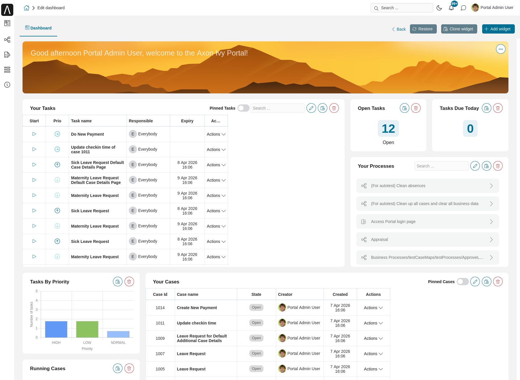 Dashboard configuration screen