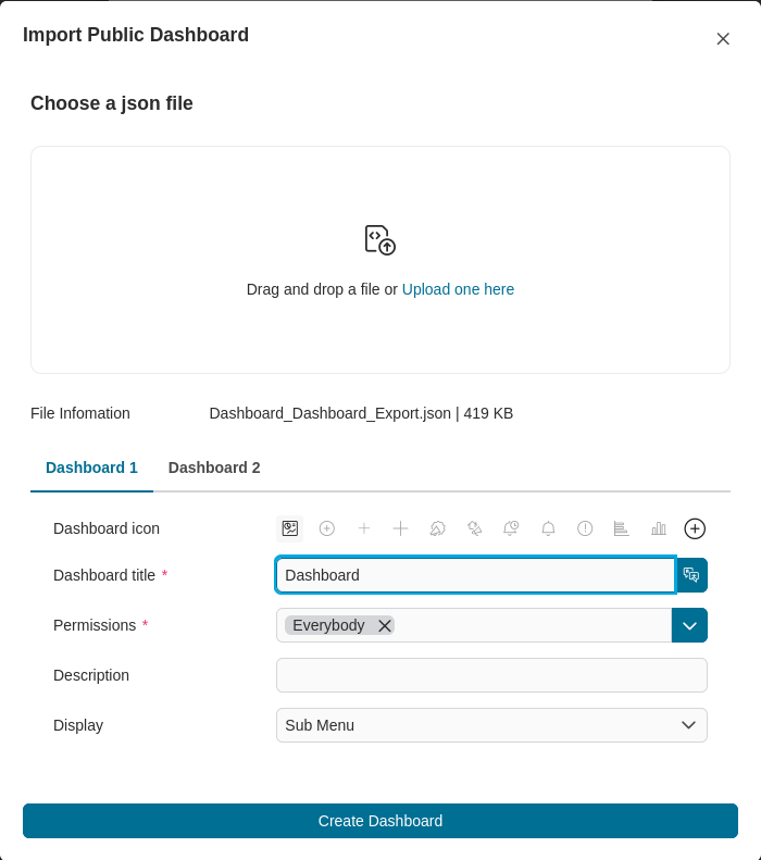 Import public dashboard dialog