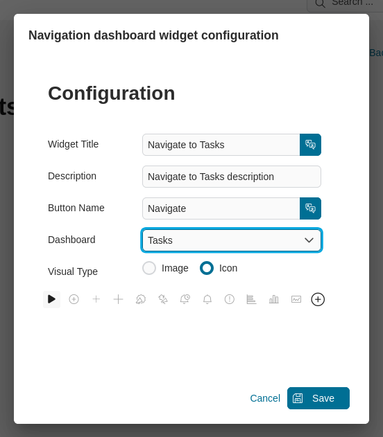 Navigation dashboard widget configuration
