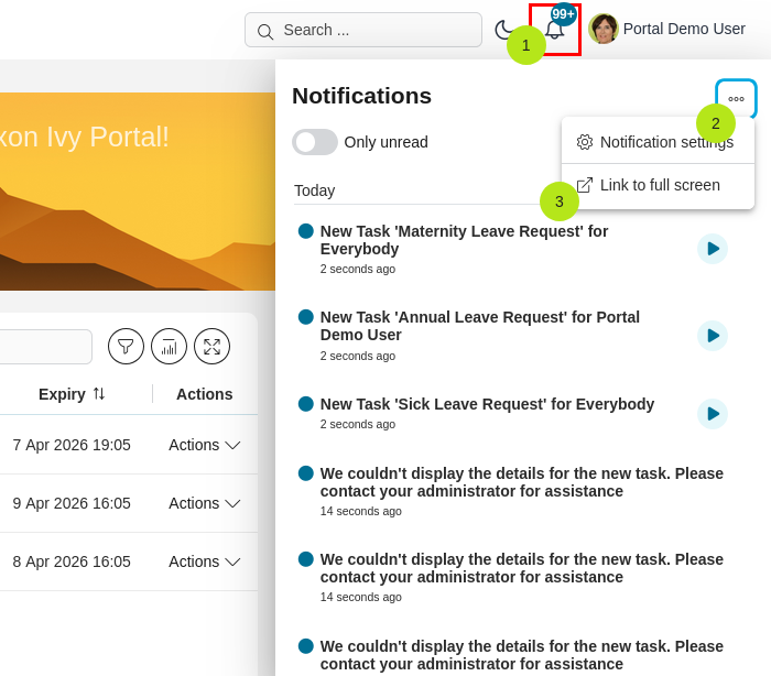 Notifications panel