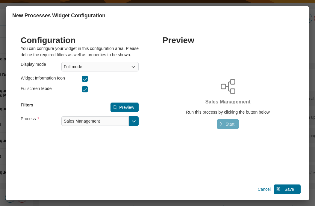 Dashboard process widget's full mode