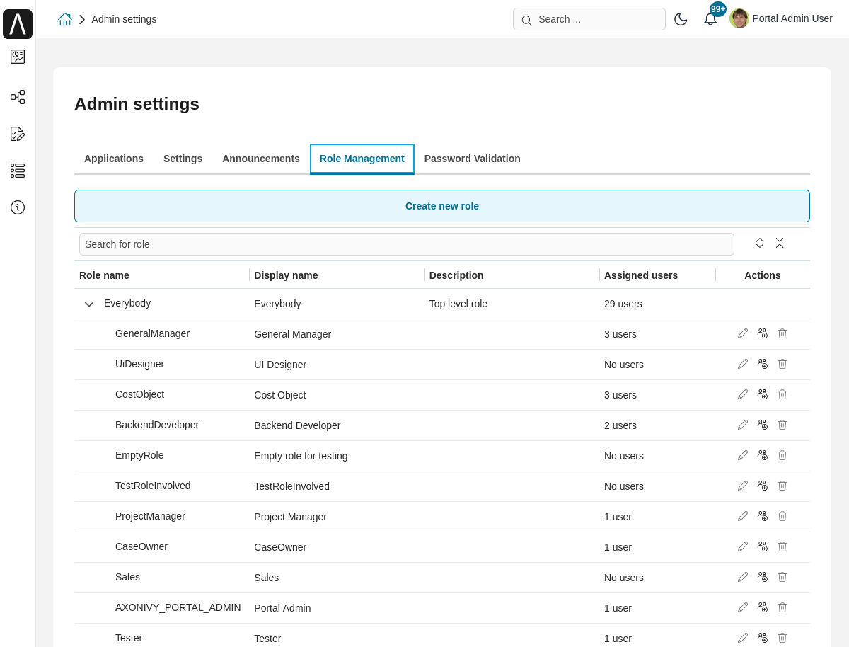 Admin setting: Role management