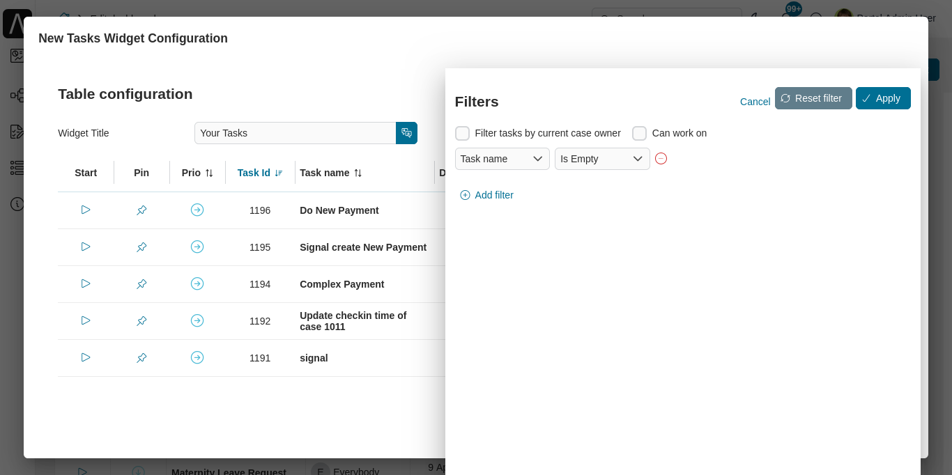 Dashboard task widget's configuration panel