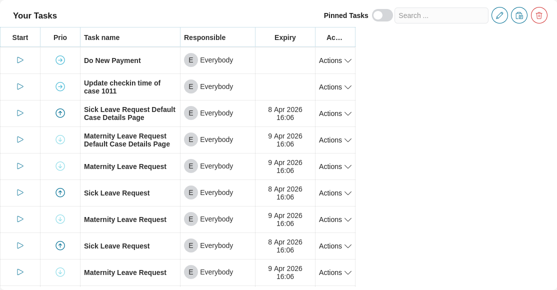 Dashboard task widget in the Edit mode