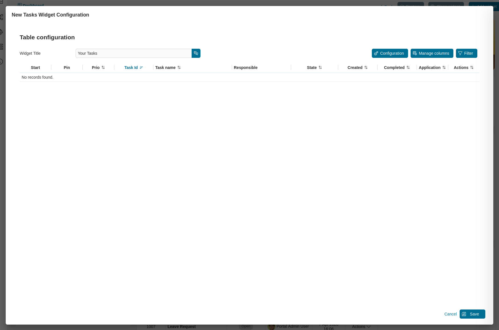 Dashboard task widget's configuration dialog