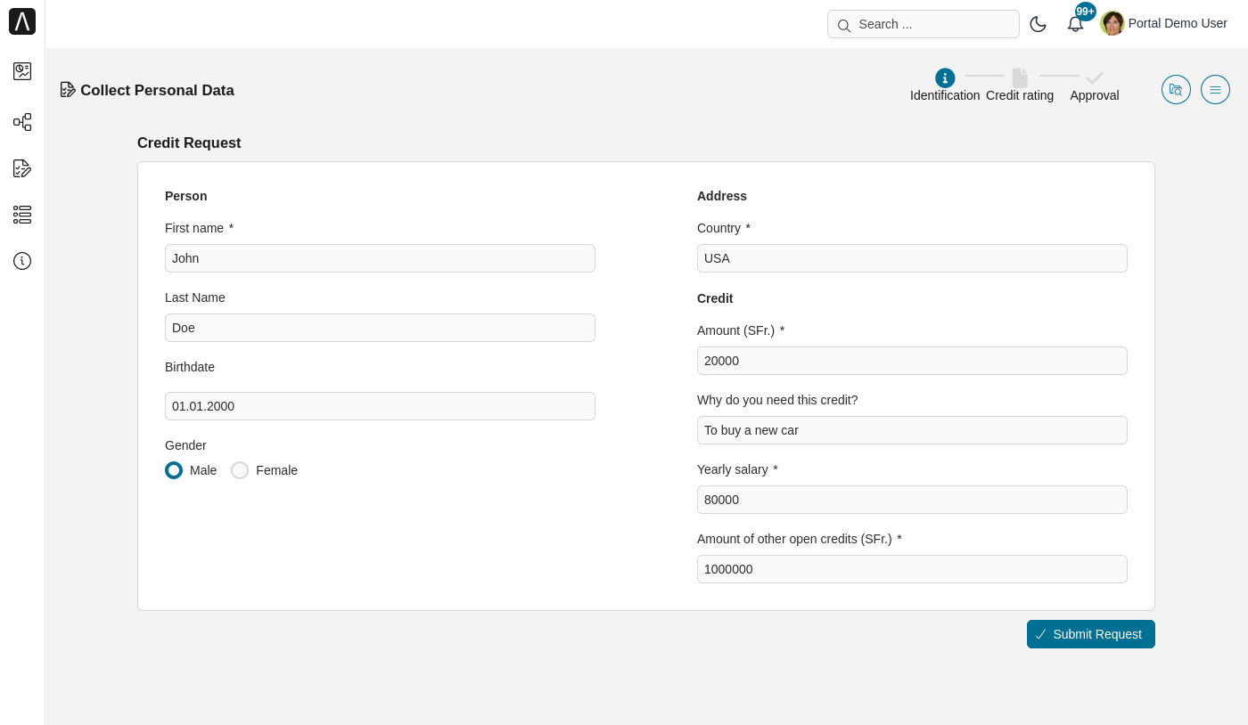 Portal examples: Lending case map - collect personal data