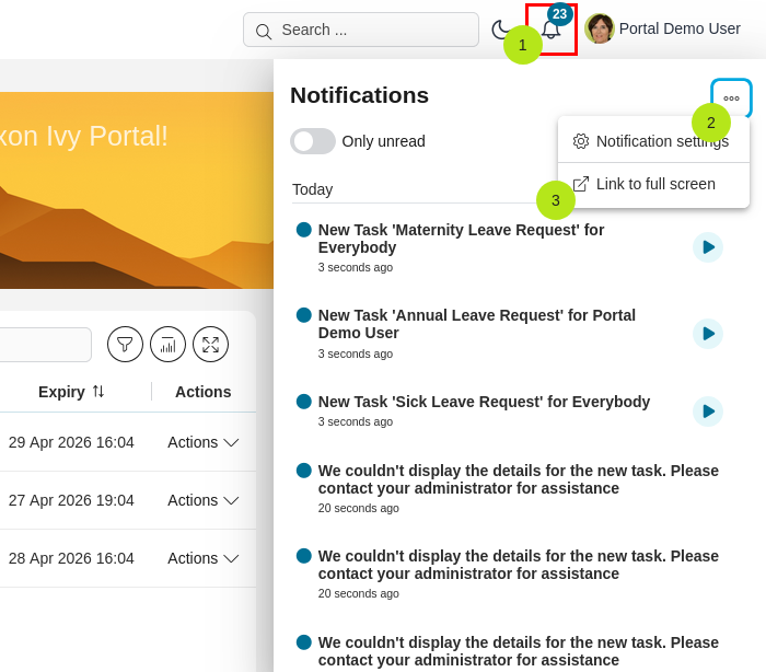Notifications panel